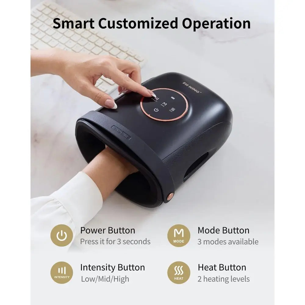 Heated Compression Hand Massager for Carpal Tunnel and Arthritis Relief, Suitable for Men and Women, HSA-Eligible (Black)