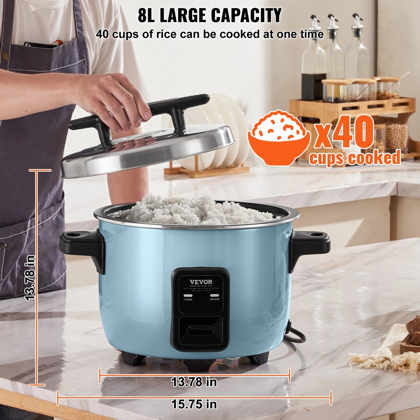VEVOR Commercial Rice Cooker With Nonstick Inner Pot And 24 Hour Keep Warm