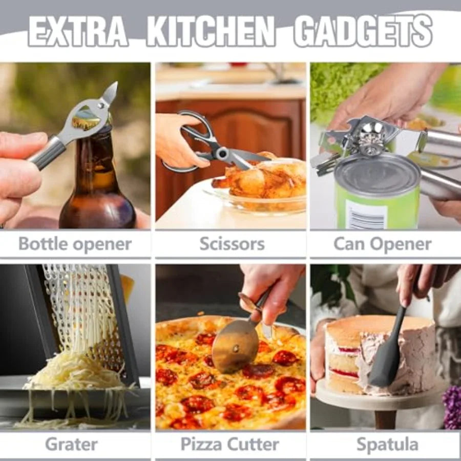 Silicone Kitchen Utensil Set, 34PCS Heat Resistant Kitchen Gadgets and Tools With Grater, Wood Handles for Nonstick Cookware