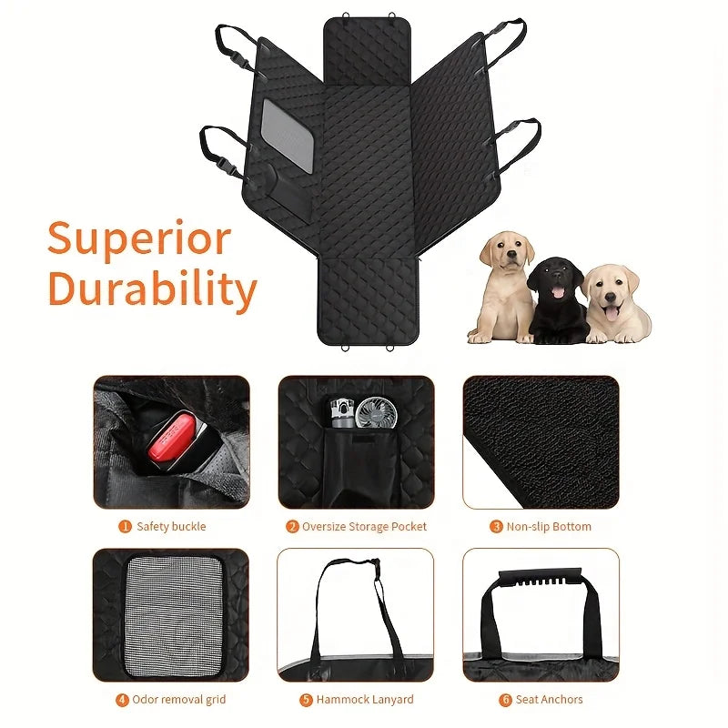 NONECN Dog Car Seat Cover With Storage Pockets And Waterproof Mesh Window
