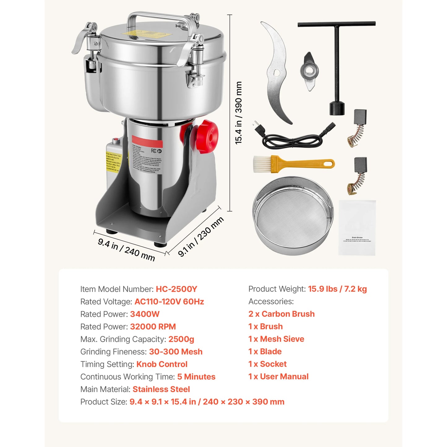 Succebuy Electric Grain Mill Grinder 28000RPM High Speed