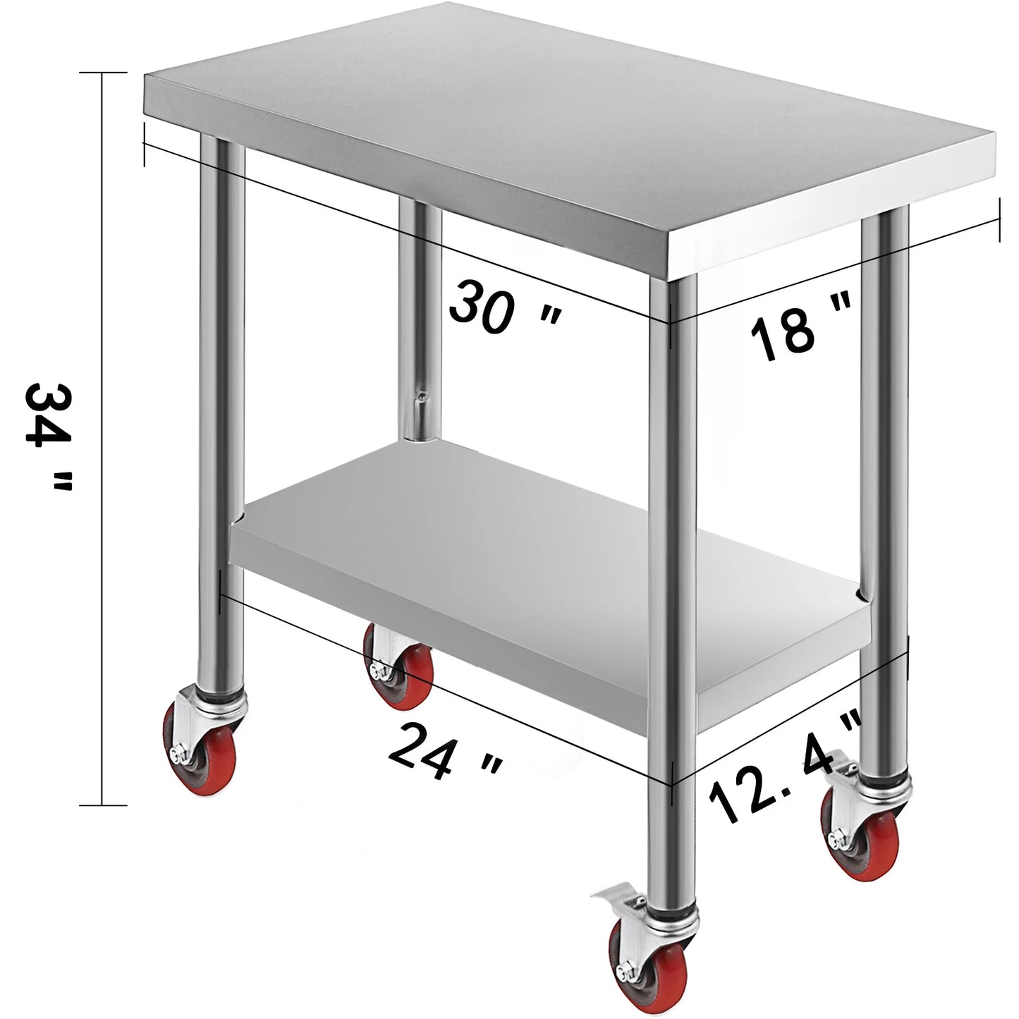 SucceBuy Stainless Steel Kitchen Prep Table With Caster Wheels Backsplash