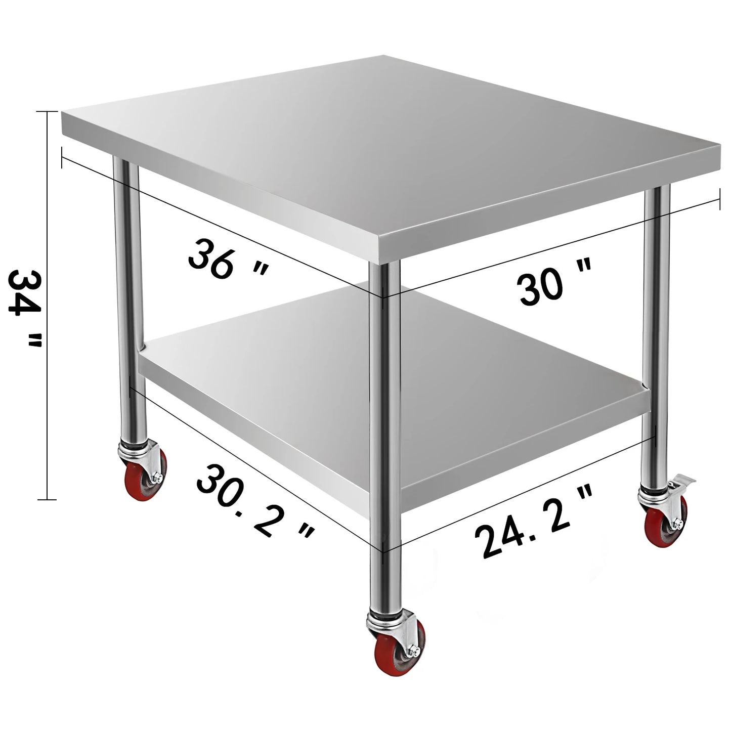 SucceBuy Stainless Steel Kitchen Prep Table With Caster Wheels Backsplash