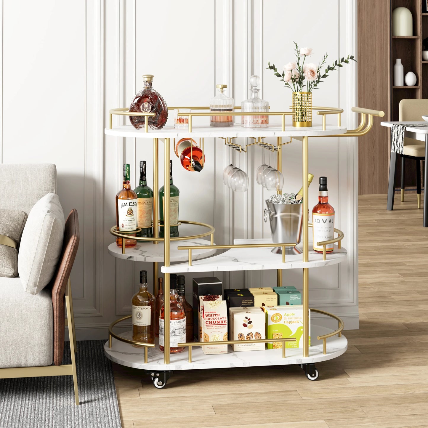 TWISTER.CK Bar Cart With 4 Tier Shelves And Wine Rack