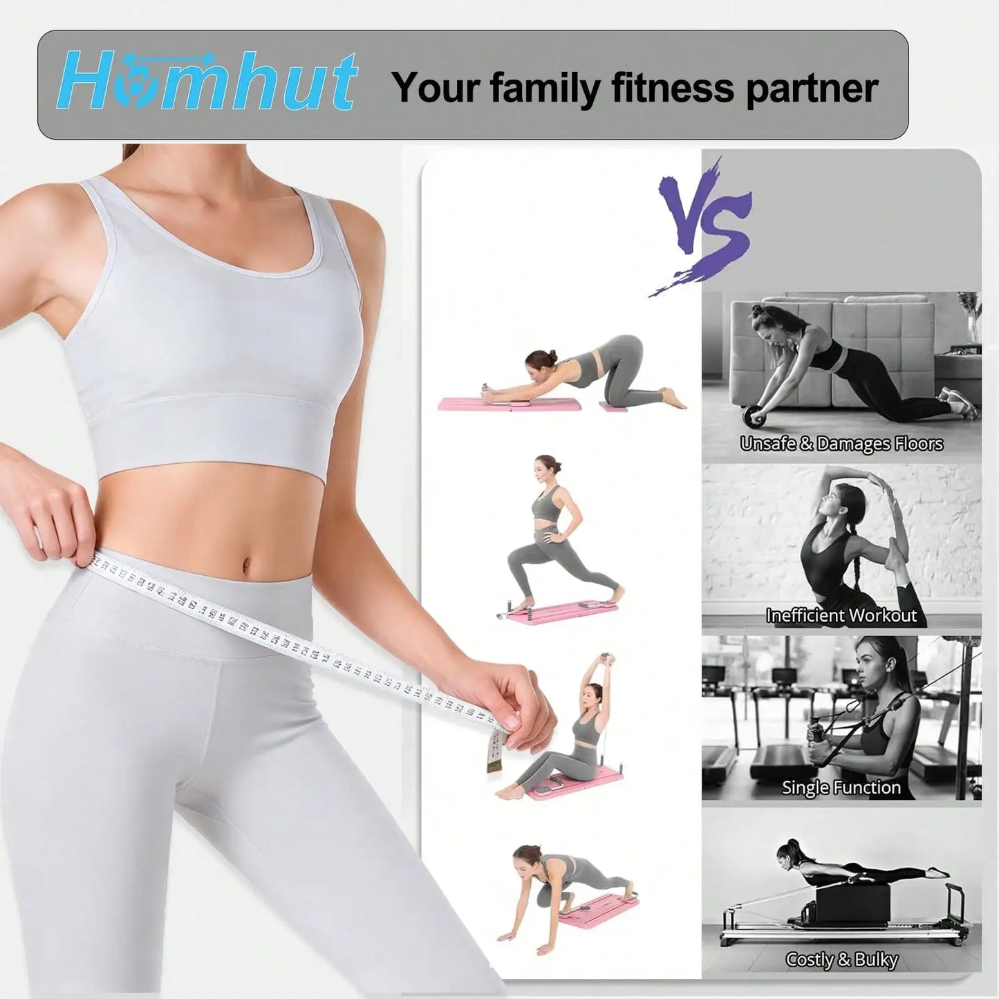 Foldable Pilates Reformer Board With Counter Core Training Resistance Bands