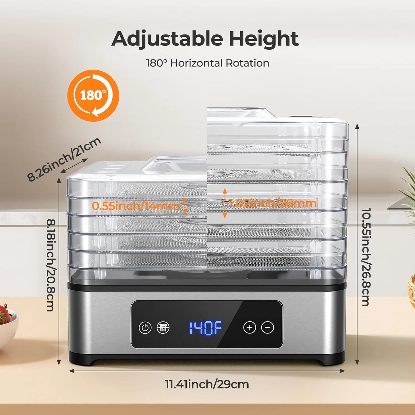 5 Tray Food Dehydrator 400W With 48H Timer And Temperature Control