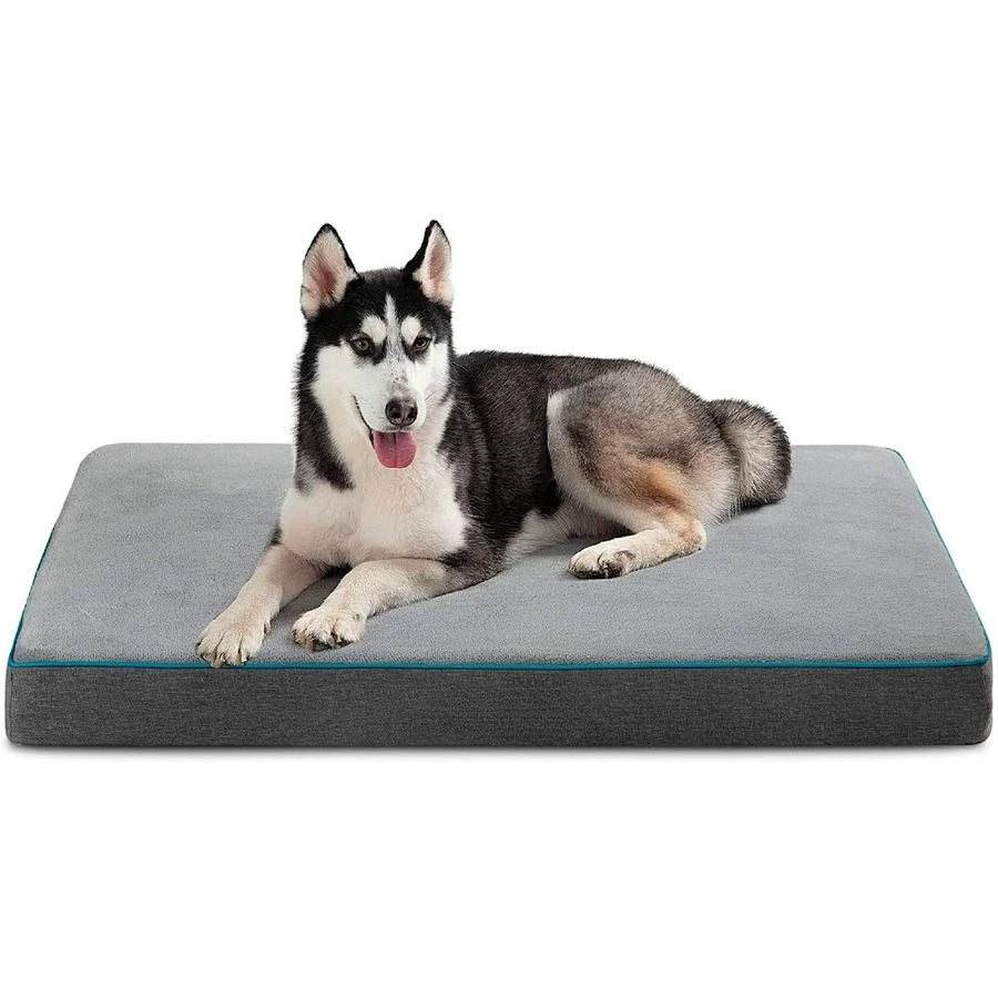 Memory Foam Dog Beds Large Sized Dog Orthopedic Pet Beds for Crate with Removable Washable Cover and Nonskid Bottom, Plush Flann