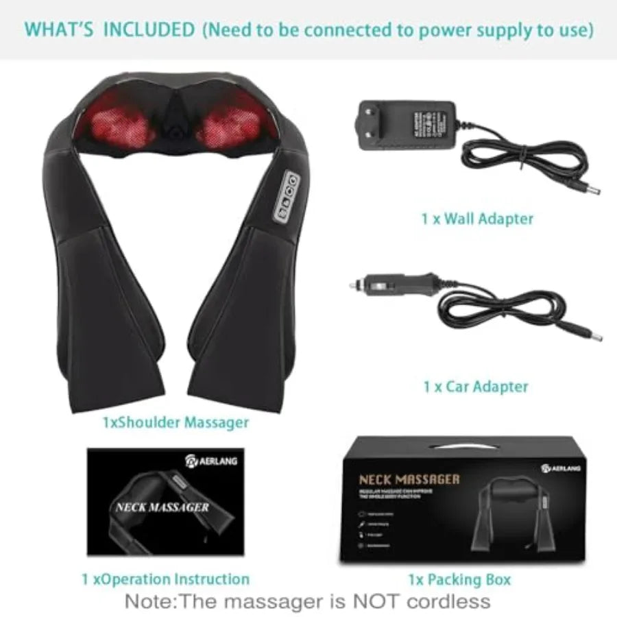AERLANG Shiatsu Back and Neck Massager Back Massager Deep Tissue Kneading Neck and Shoulder Massage with Heat Electric Massage