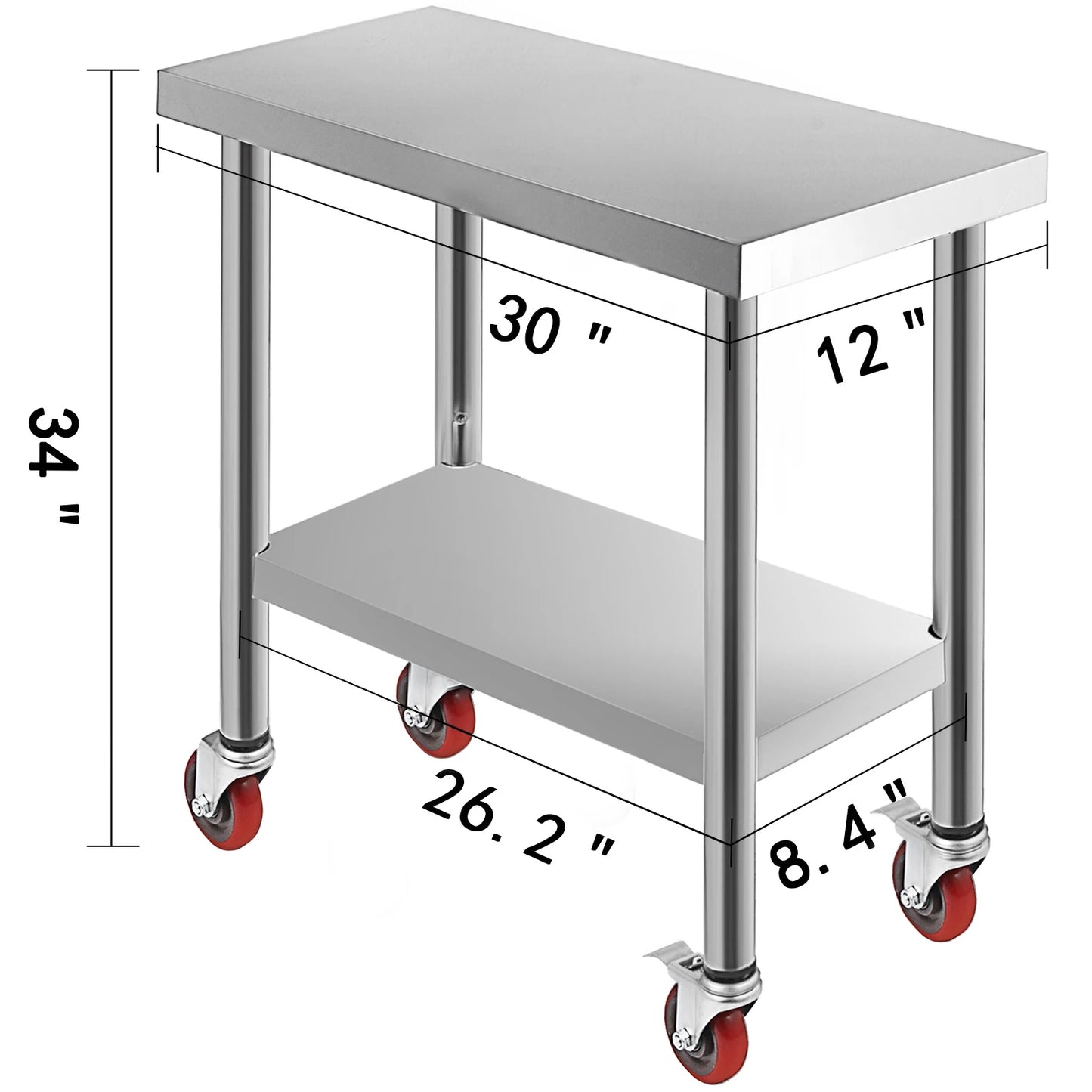 SucceBuy Stainless Steel Kitchen Prep Table With Caster Wheels Backsplash