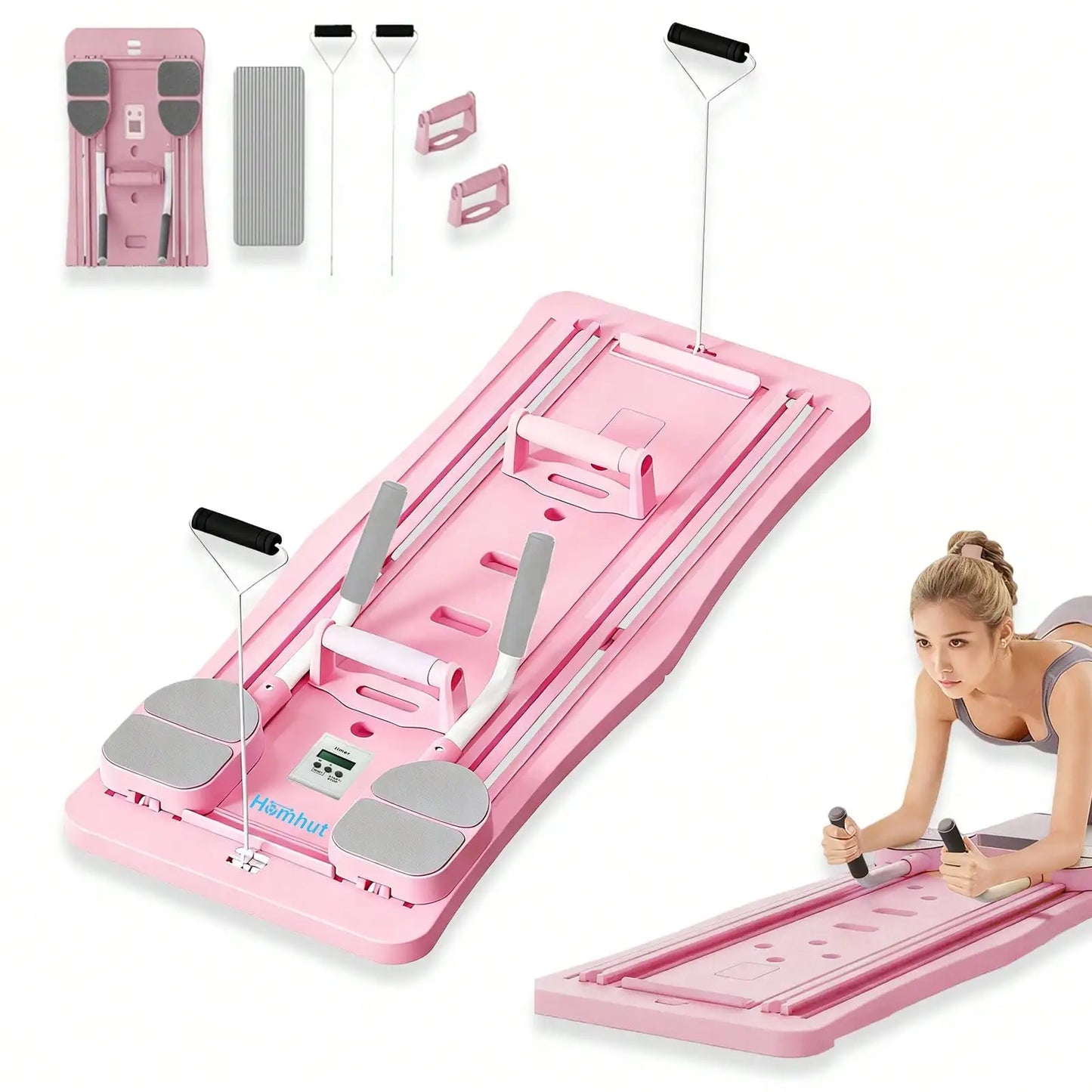 Foldable Pilates Reformer Board With Counter Core Training Resistance Bands