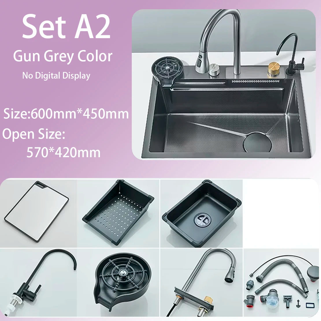 Kitchen Sink Faucet Large Integrate Digital Display Multi-Function Buttons Waterfall Soap Dispenser Cup Washer Kitchen Sink