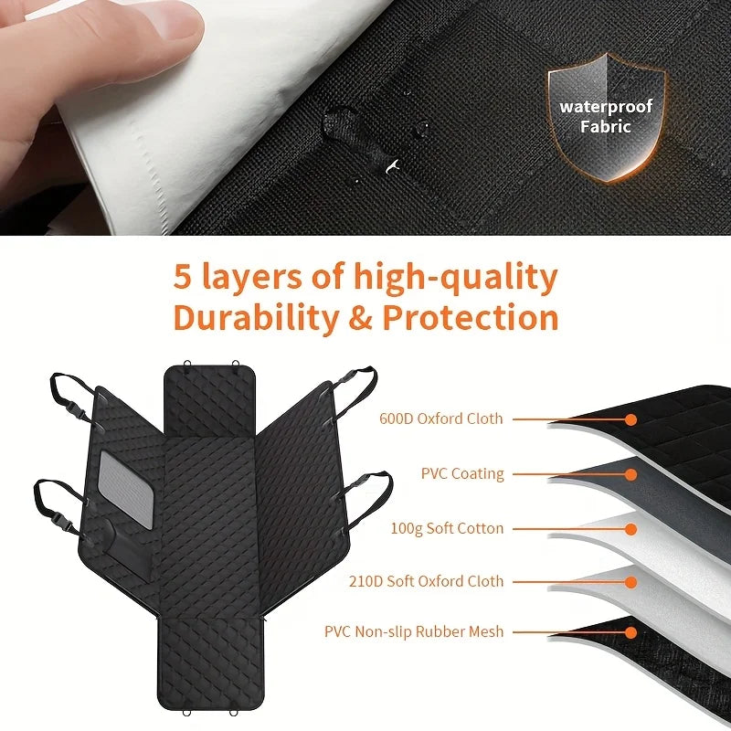 NONECN Dog Car Seat Cover With Storage Pockets And Waterproof Mesh Window