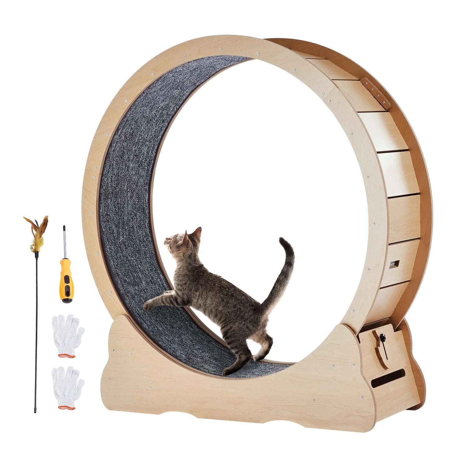 Wooden Cat Exercise Wheel With Detachable Carpet For Indoor Cats