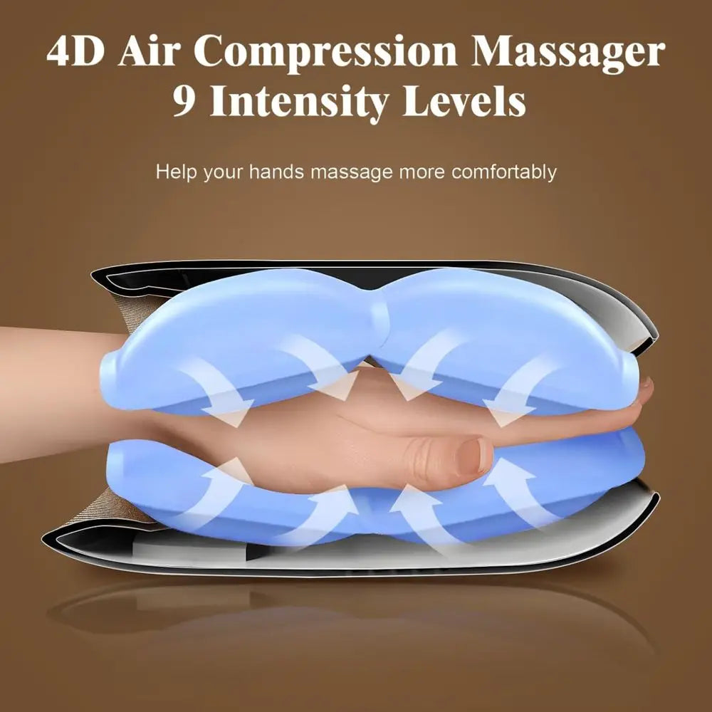 Heat and Compression Hand Massager for Arthritis, Carpal Tunnel Relief, and Wrist Relaxation - 9 Intensity Levels, Ideal Gift fo