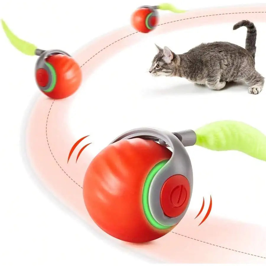 Interactive Rolling Ball Cat Toy With Feather Tail Rechargeable Auto Motion