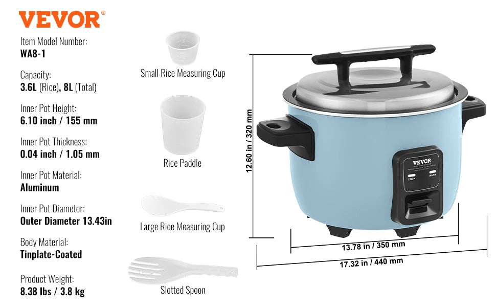 VEVOR Commercial Rice Cooker With Nonstick Inner Pot And 24 Hour Keep Warm